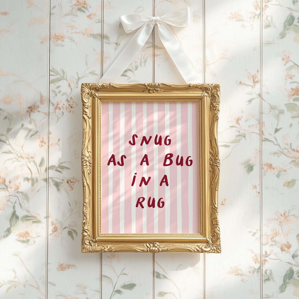 Snug As A Bug In A Rug Pink Striped Cozy Kids Room Quote Poster
