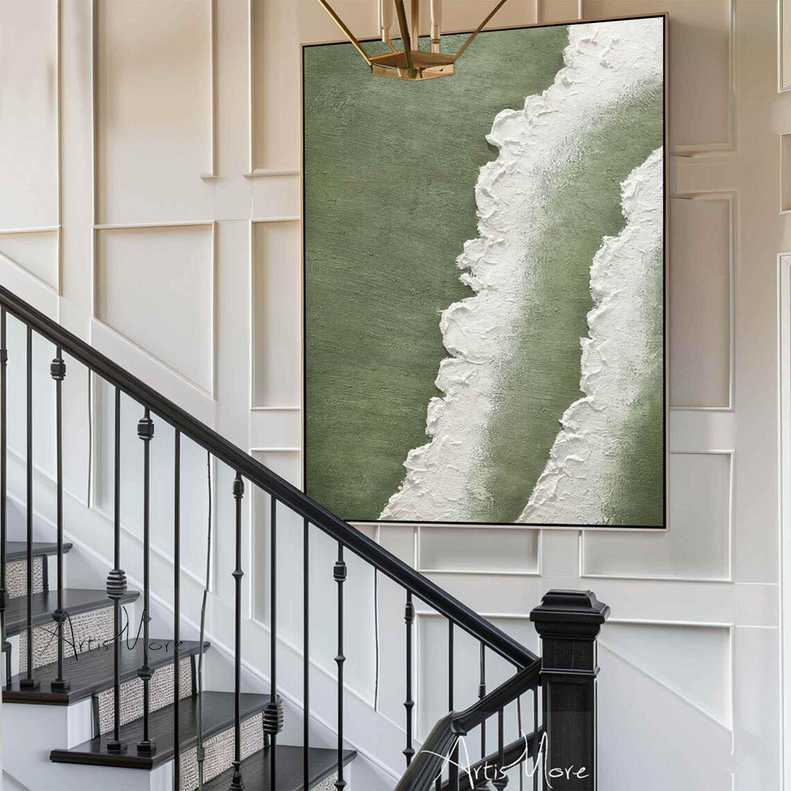 3d Green Minimalist Beach Painting Texture Wall Art Ocean Wave Painting On Wabi Sabi Wall Art Living Room Painting Fashion Wall Decor - Image 3