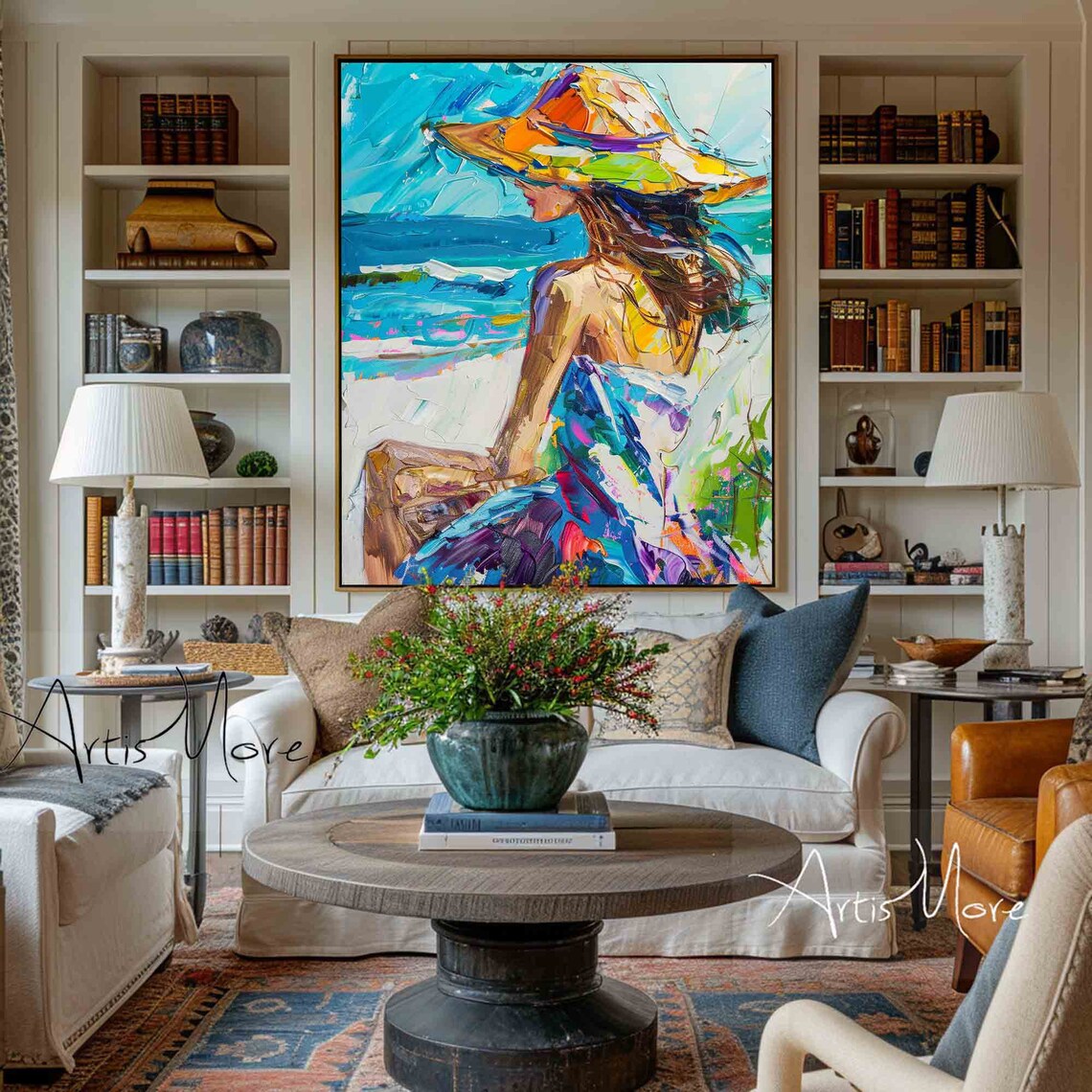Hawaiian Woman Beach Painting, Summer Figure Art Print - Image 4