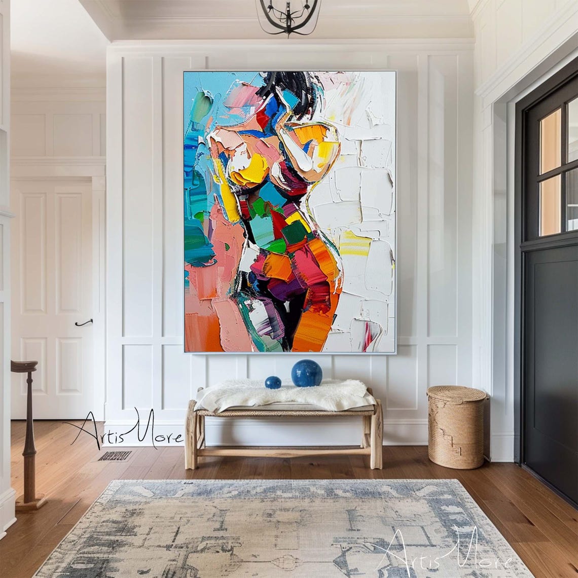 Vibrant Impasto Abstract Woman Figure Colorful Texture Art Wall Art - Image 3