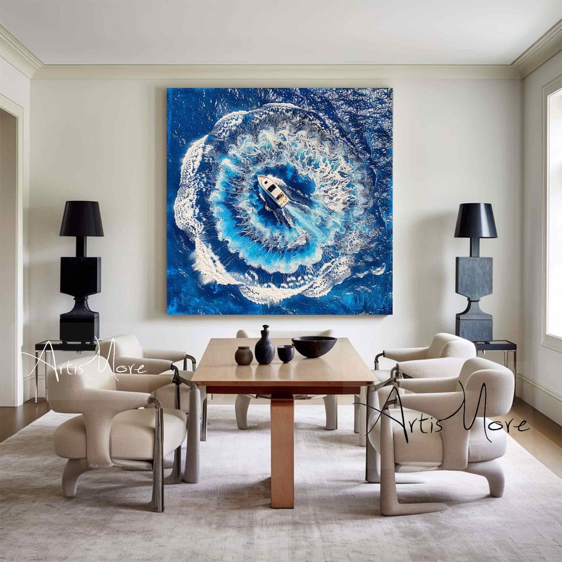 Aerial Ocean View Boat Circling Blue Wave Ring Nautical Art Poster - Image 3