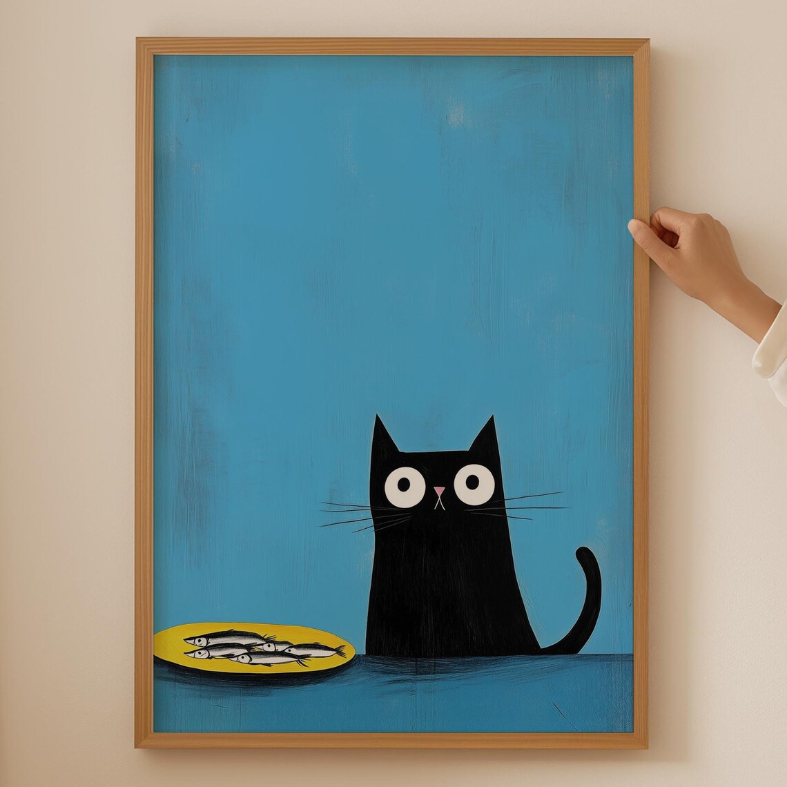 Cute Cat Sardine Poster, Funny Fish Wall Art