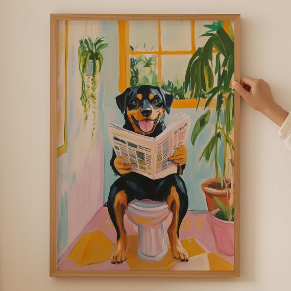Rottweiler Lover Poster Trendy Toilet Wall Art Funky Bathroom Decor Funny Gift Colorful Dog Mum Print