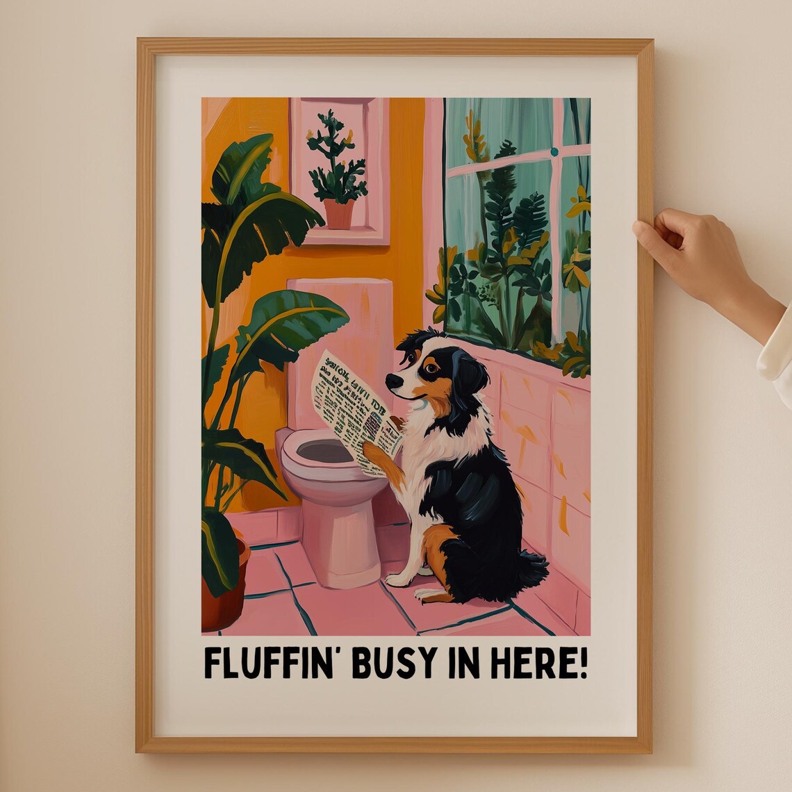 Funny Australian Shepherd Toilet Poster Fluffin Busy in Here Bathroom