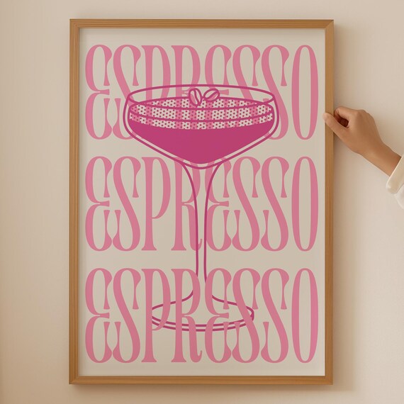 Espresso Martini Pink Coupe Glass Retro Cocktail Text Poster