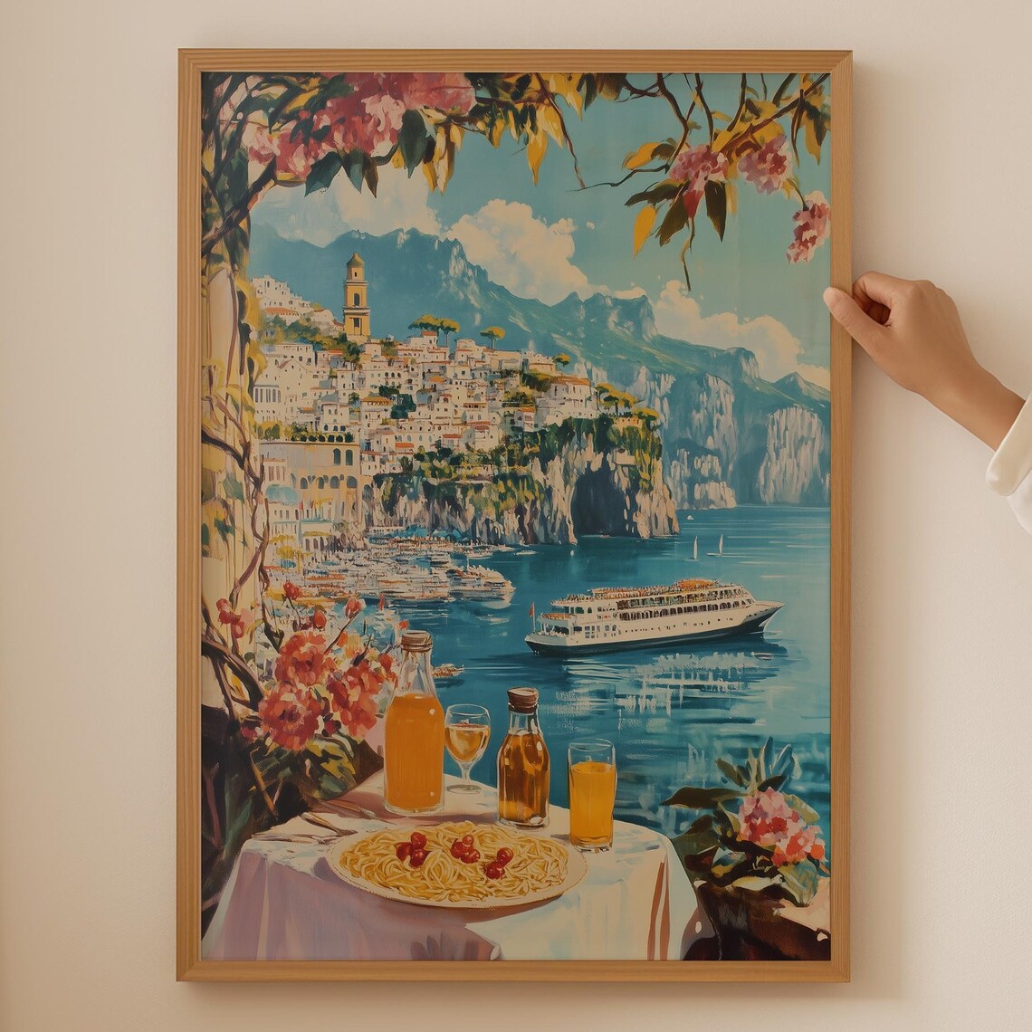 Amalfi Coast Vintage Cocktail Travel Poster