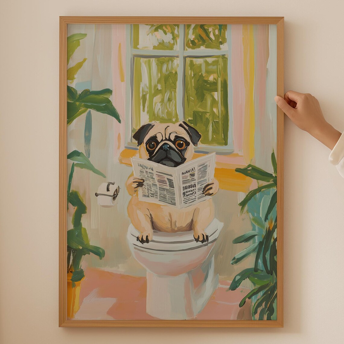 Pug Lover Trendy Bathroom Art Print, Funky Dog Humor