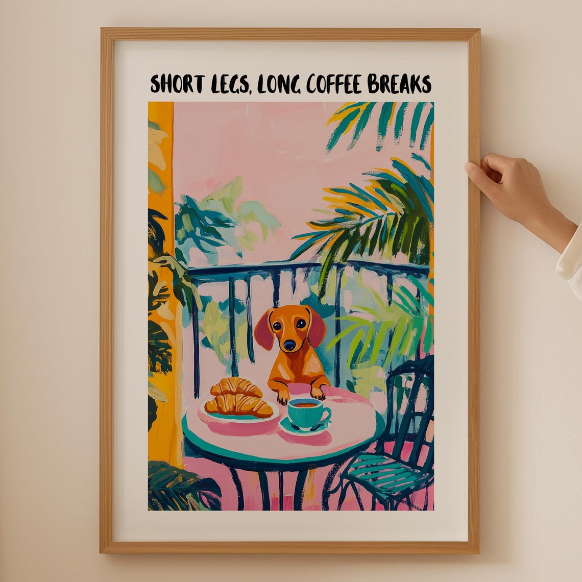 Dachshund Coffee Break Short Legs Poster With Croissants And Coffee