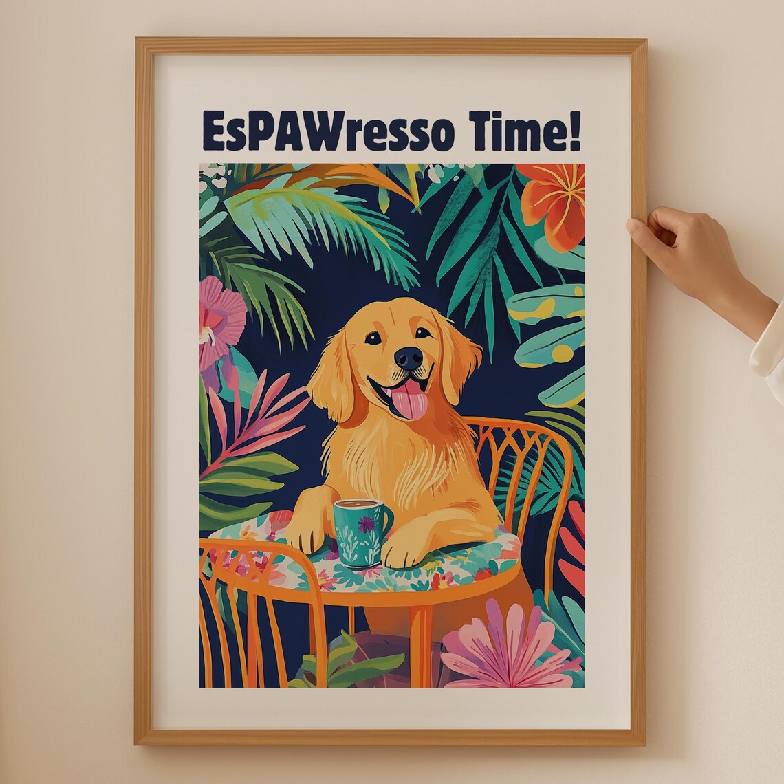 EsPAWresso Time Golden Retriever Coffee Funny Tropical Poster
