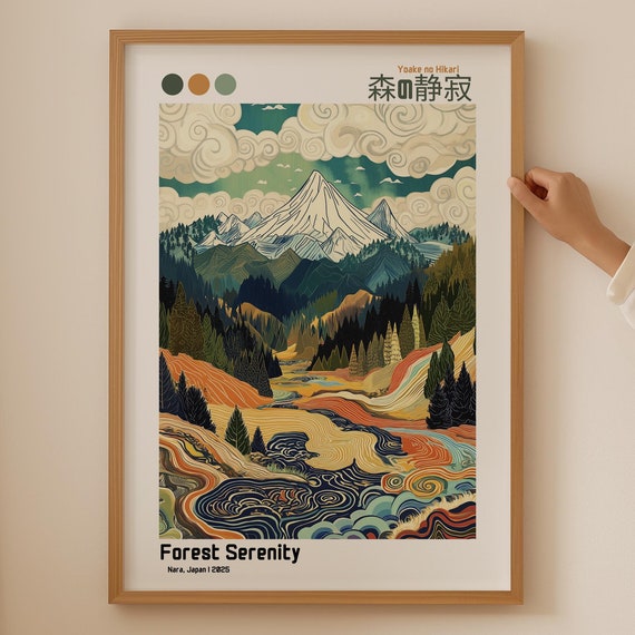 Japanese Forest Print Japandi Poster For Above Couch Japanese Wall Art For Aesthetic Room Decor Abstract Wabi Sabi Art For Coquette Room