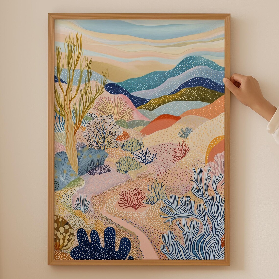 Colorful Rolling Hills Japanese Landscape Illustration Wall Print