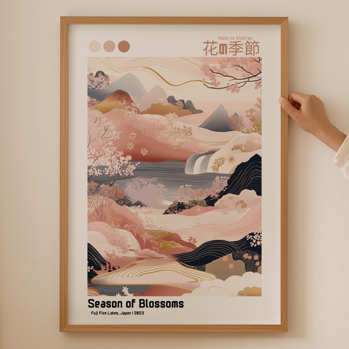 Season of Blossoms Fuji Five Lakes Japan Cherry Blossom Travel Poster