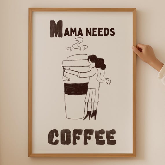 Mum Coffee Lover Print Trendy Mother Wall Art For Kitchen Room Decor Funky Dopamine Poster Gift Barista Bar Sign
