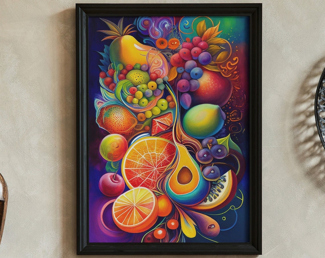 Psychedelic Tropical Fruit Still Life Vibrant Abstract Art Poster