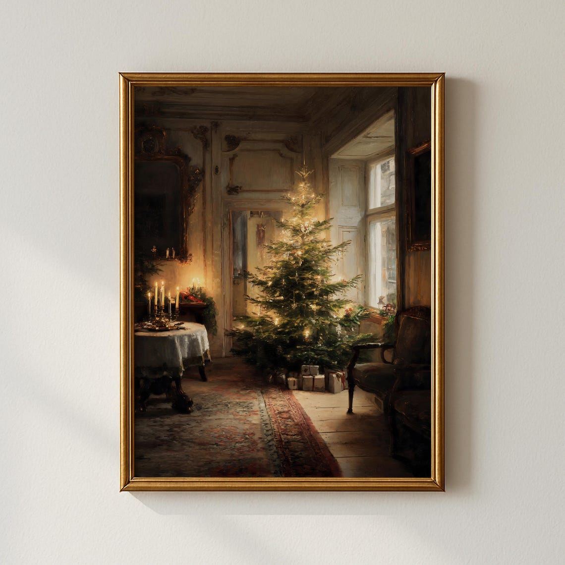 Vintage Christmas Tree in Candlelit Parlor Holiday Oil Print