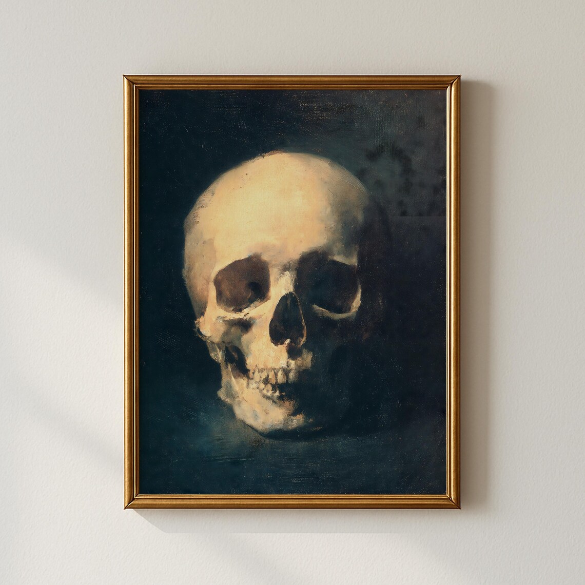 Moody Vintage Skull Oil Painting Dark Gothic Halloween Poster