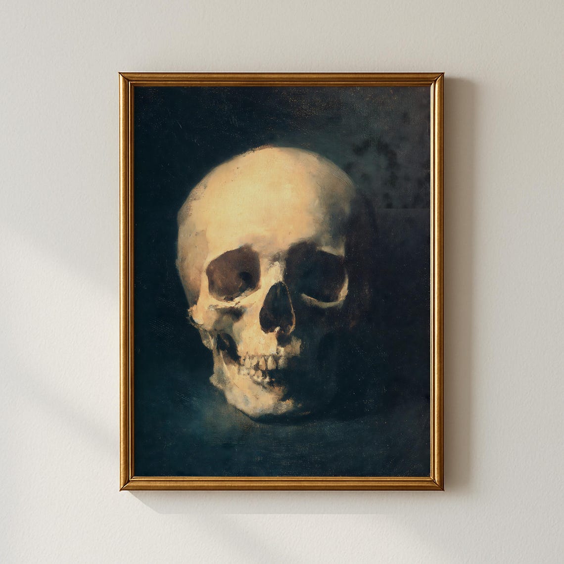 Vintage Skull Painting Wall Art Dark Gothic Decor Unique Home Creepy Artwork