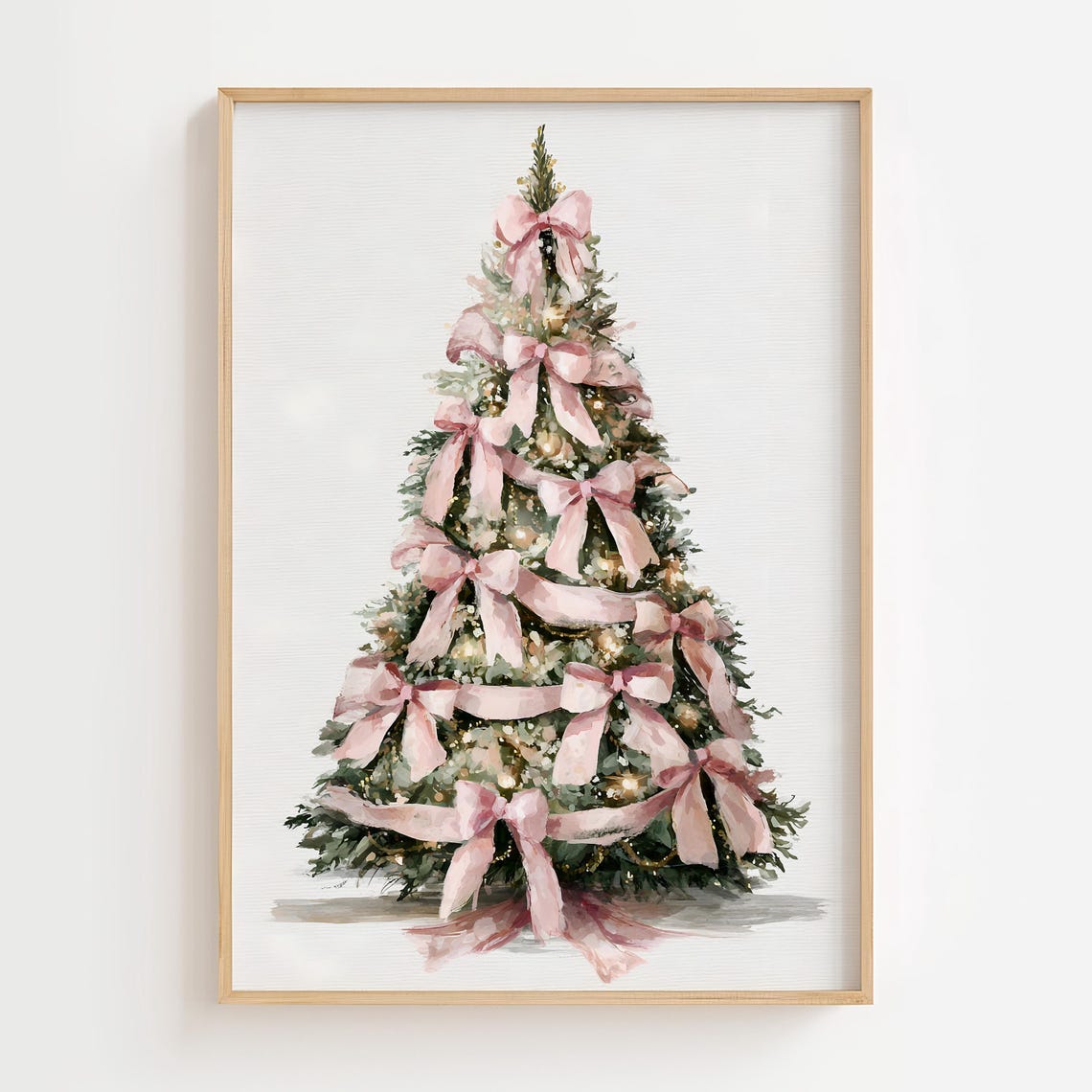Pink Bow Christmas Tree Watercolor Elegant Holiday Tree Poster