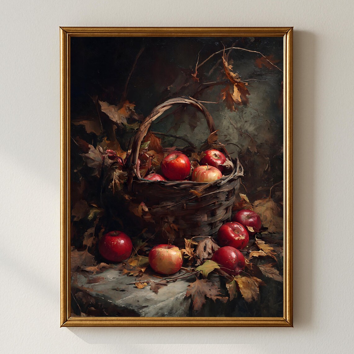 Farmhouse Autumn Kitchen Art Print, Basket Of Apples