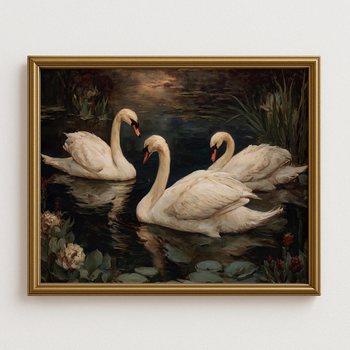 Elegant Swan Trio Vintage Style Nature Art Print