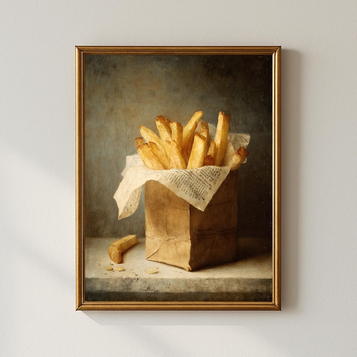 French Fries Paper Bag Oil Painting Vintage Kitchen Fun Food Decor Poster