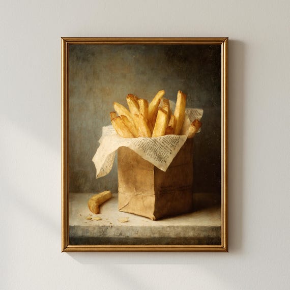 Fries Wall Art Trendy Kitchen Decor Fun Snack Prints Whimsical Bar Cart