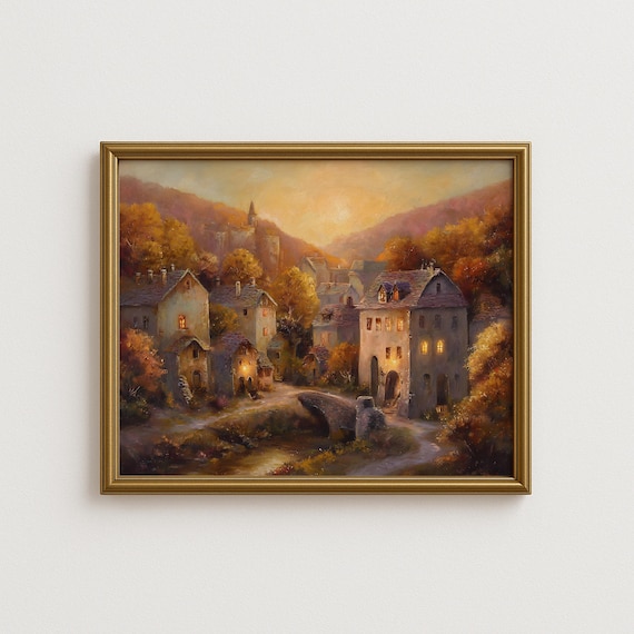 Rustic Autumn Landscape Art Print, Cozy Farmhouse Decor