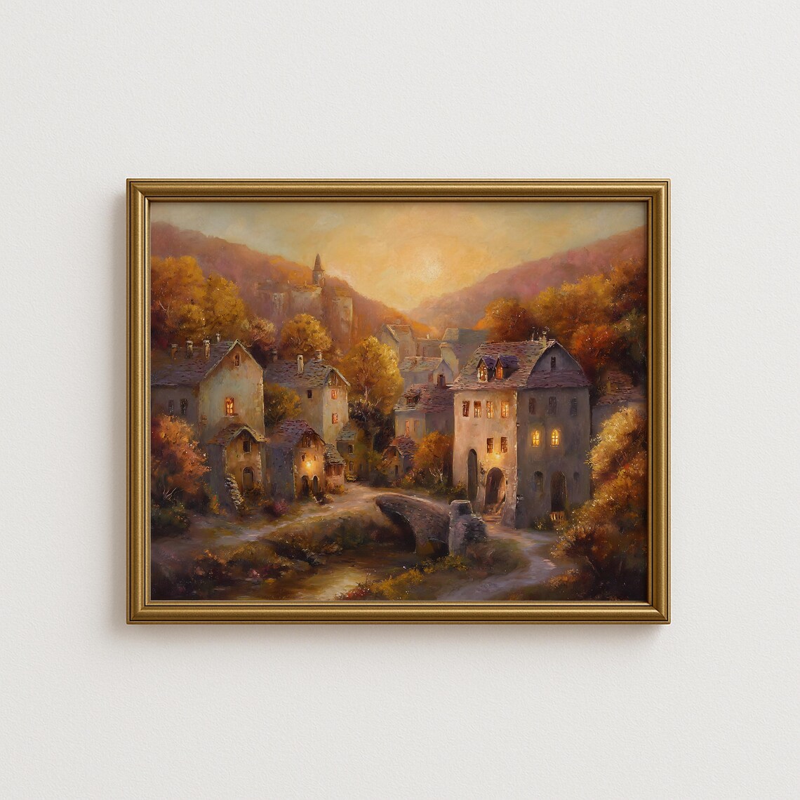 Rustic Autumn Landscape Art Print, Cozy Farmhouse Decor