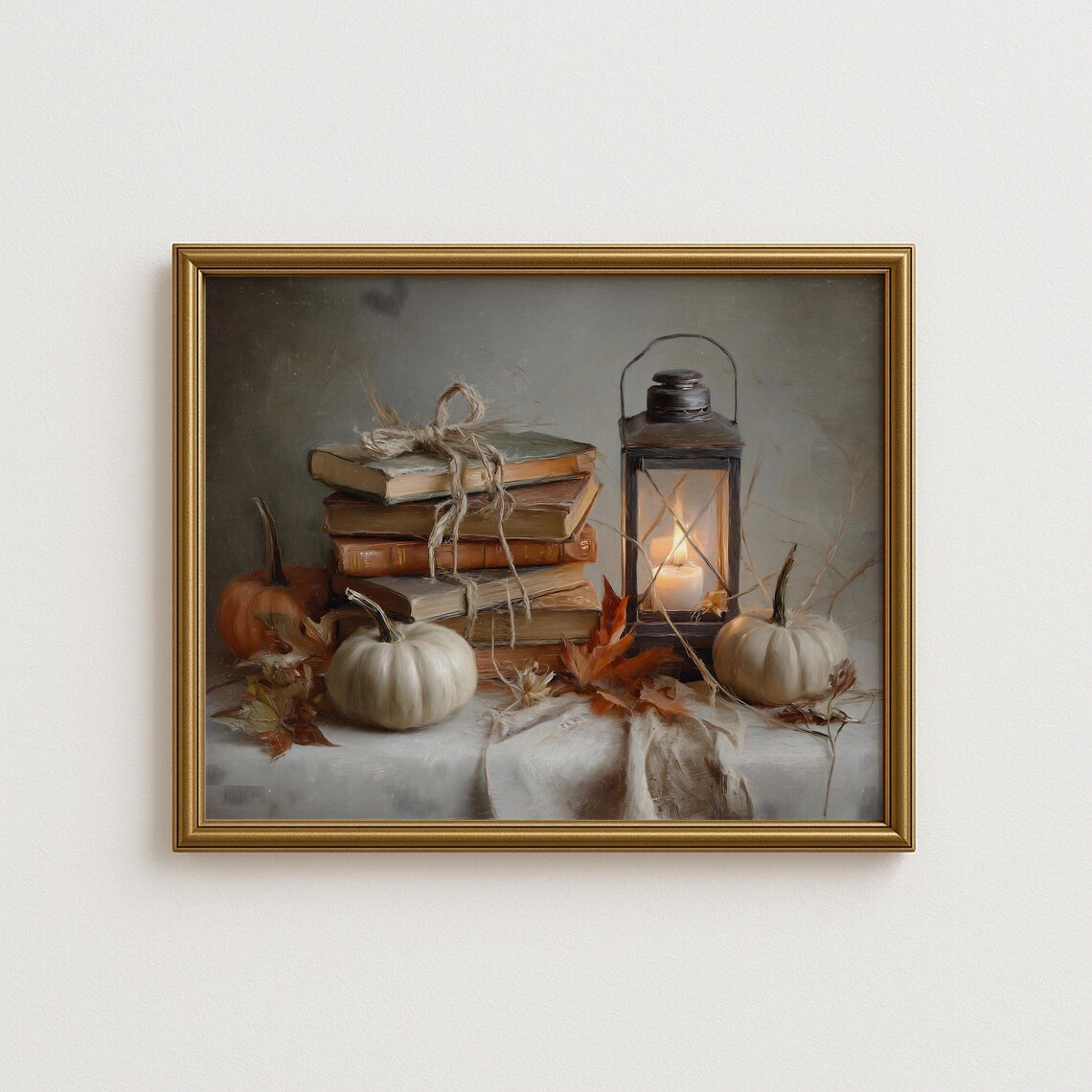 Cozy Autumn Books Pumpkins Lantern Warm Candlelight Fall Still Life Art Poster