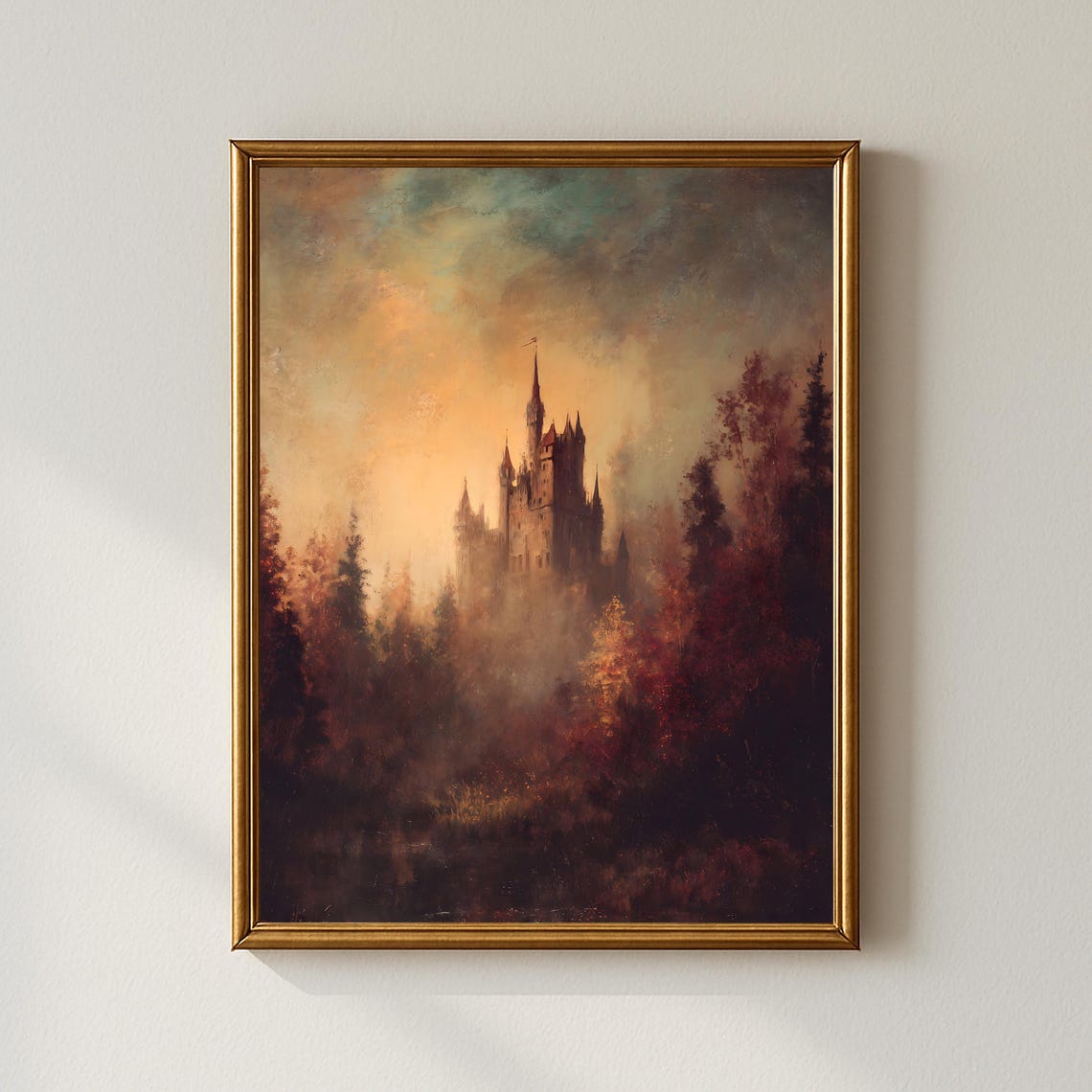 Gothic Castle Wall Art Dark Academia Haunted Print Autumn Fantasy Landscape Spooky Halloween Decor