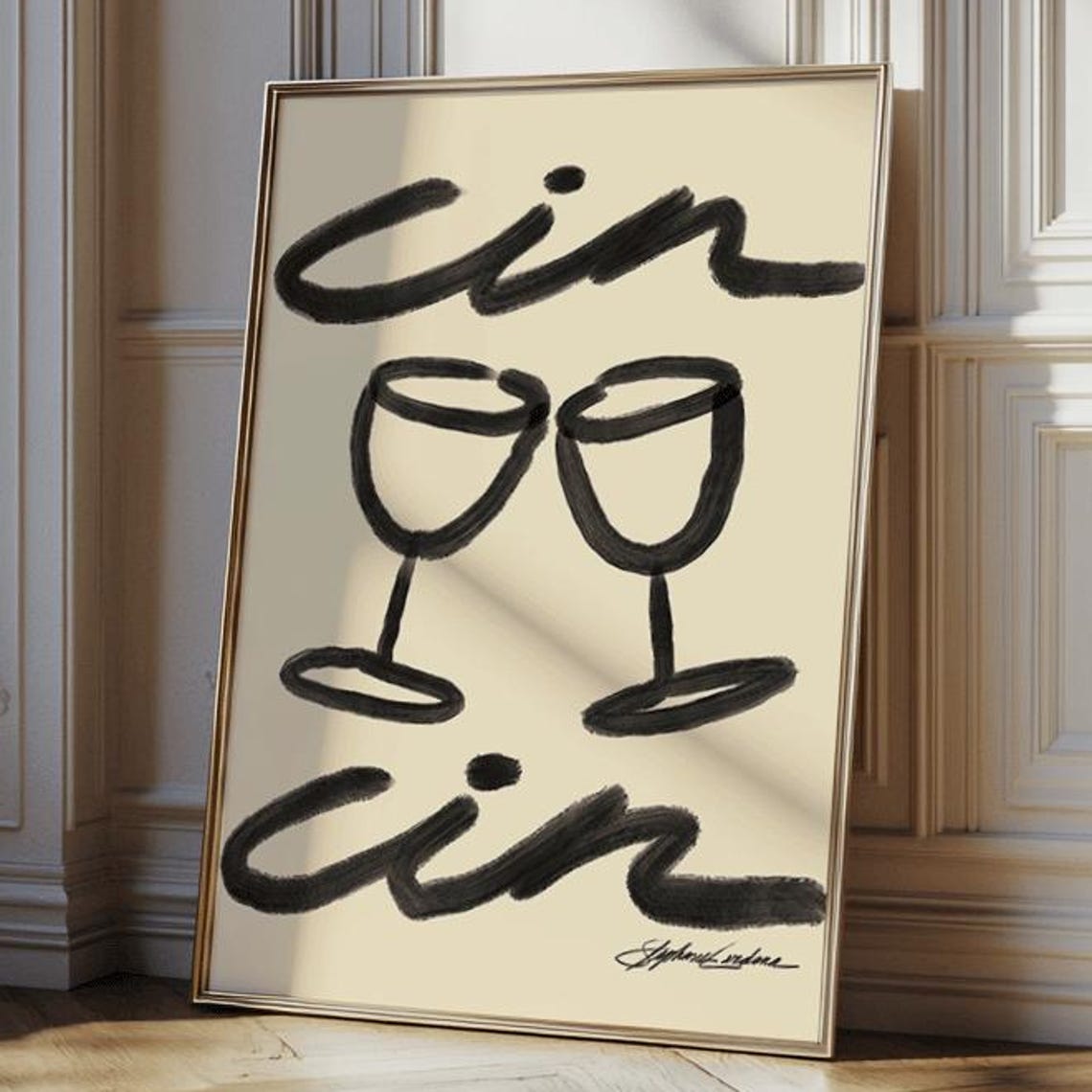 Cin Cin Toasting Wine Glasses Mid Century Typography Art Poster