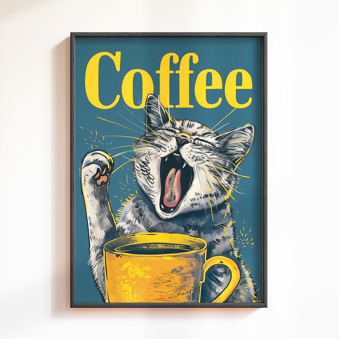 Funny Coffee Cat Print Wall Art Funny Cat Poster Retro Drink Poster Kitchen Decor Coffee Shop Decor Gift For Coffee Lovers Coffee Wall Art