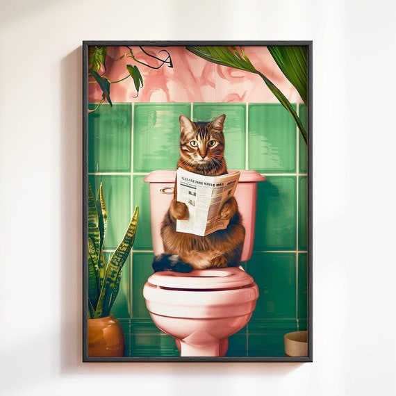 Domestic Shorthair Cat On Toilet Print Toilet Wall Art Bathroom Wall Art Bathroom Prints Bathroom Wall Decor Funny Cat Poster Bathroom Print