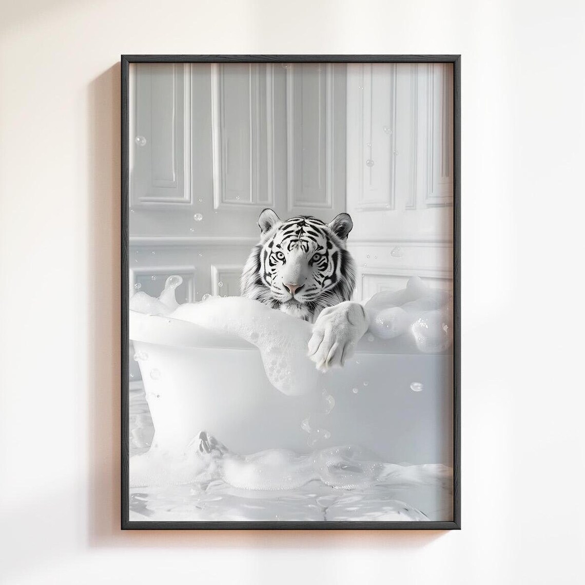 White Tiger Relaxing In A Bathtub With Paw Over The Edge Poster