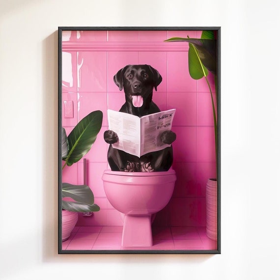 Bathroom Black Labrador Print Funny Posters Dog On Toilet Print Bathroom Wall Decor Toilet Wall Art Bathroom Wall Art Black Labrador Poster