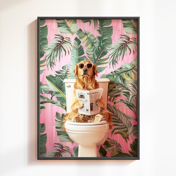 Golden Retriever Bathroom Print Funny Poster Bathroom Decor Golden Retriever Prints Golden Retriever Art Funny Dog Print Bathroom Wall Art