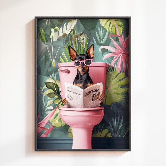 Bathroom Mini Pinscher Print Funny Bathroom Decor Toilet Wall Art Dog Poster Bathroom Wall Art Miniature Pinscher Print Maximalist Wall Art
