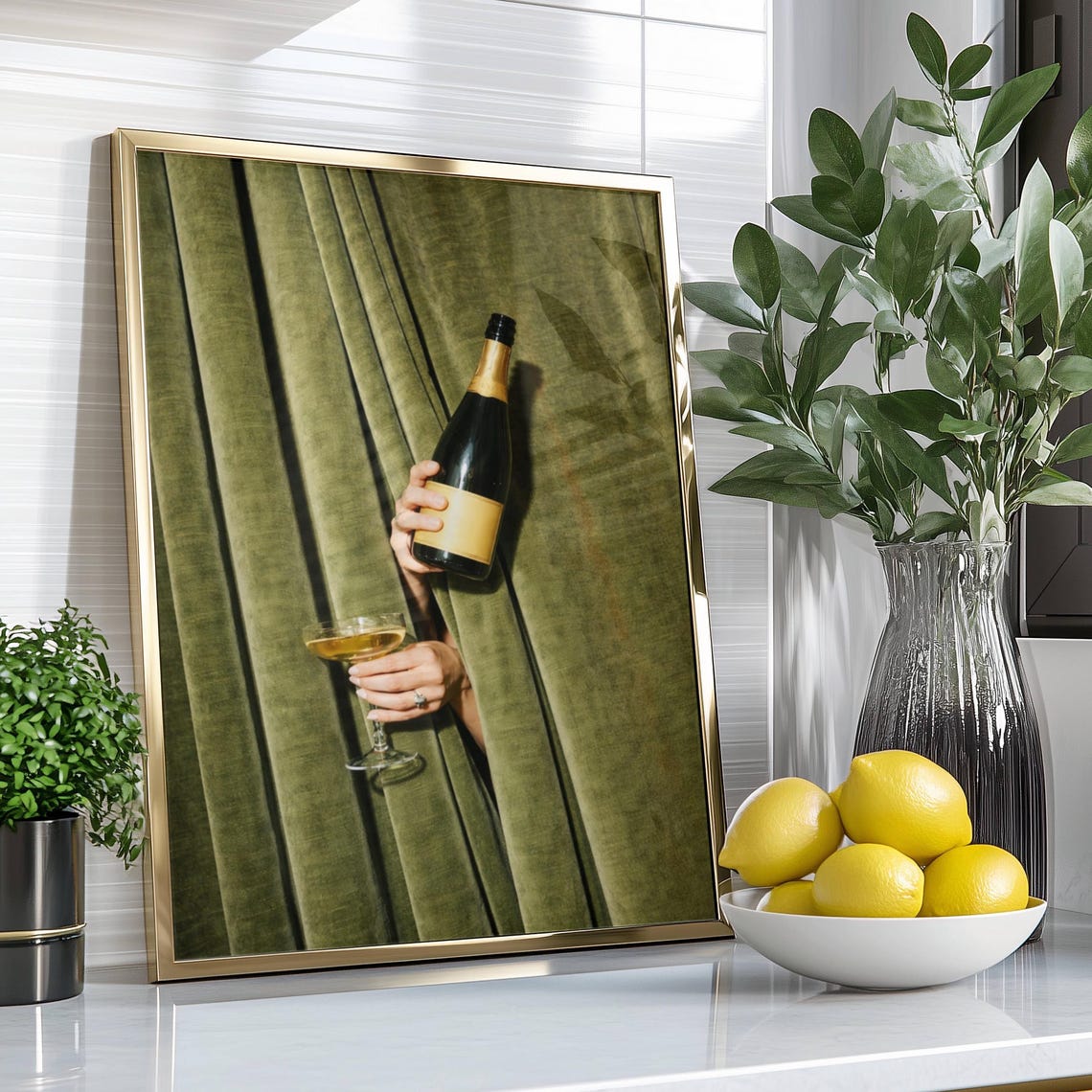 Champagne Curtain Print Digital Download Moody Bar Printable Editorial Cocktail Wall Art