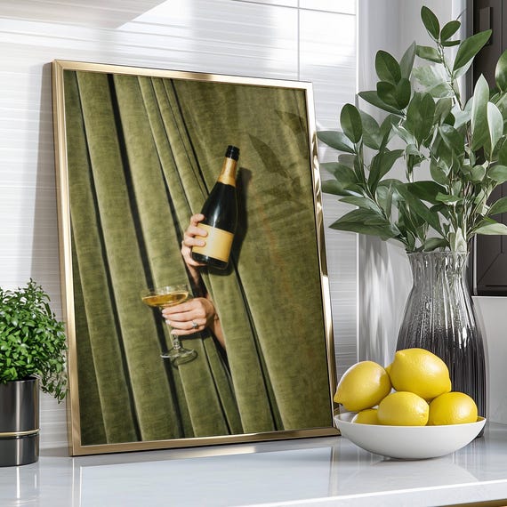 Champagne Curtain Print Digital Download Moody Bar Printable Editorial Cocktail Wall Art