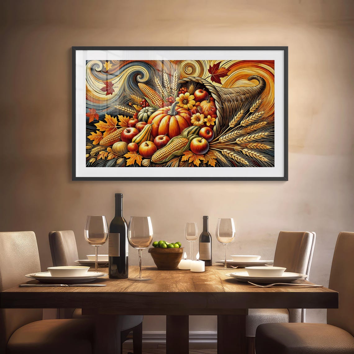 Cornucopia Horn of Plenty Overflowing with Fall Harvest Fruit Poster