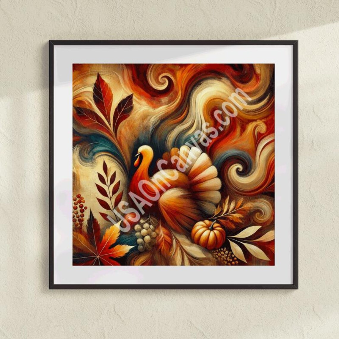Artistic Thanksgiving Turkey In Swirling Autumn Leaves Poster