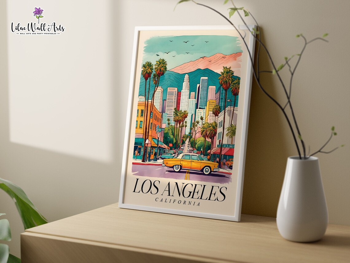 Los Angeles California Vintage Travel Poster Downtown LA Skyline Art - Image 6