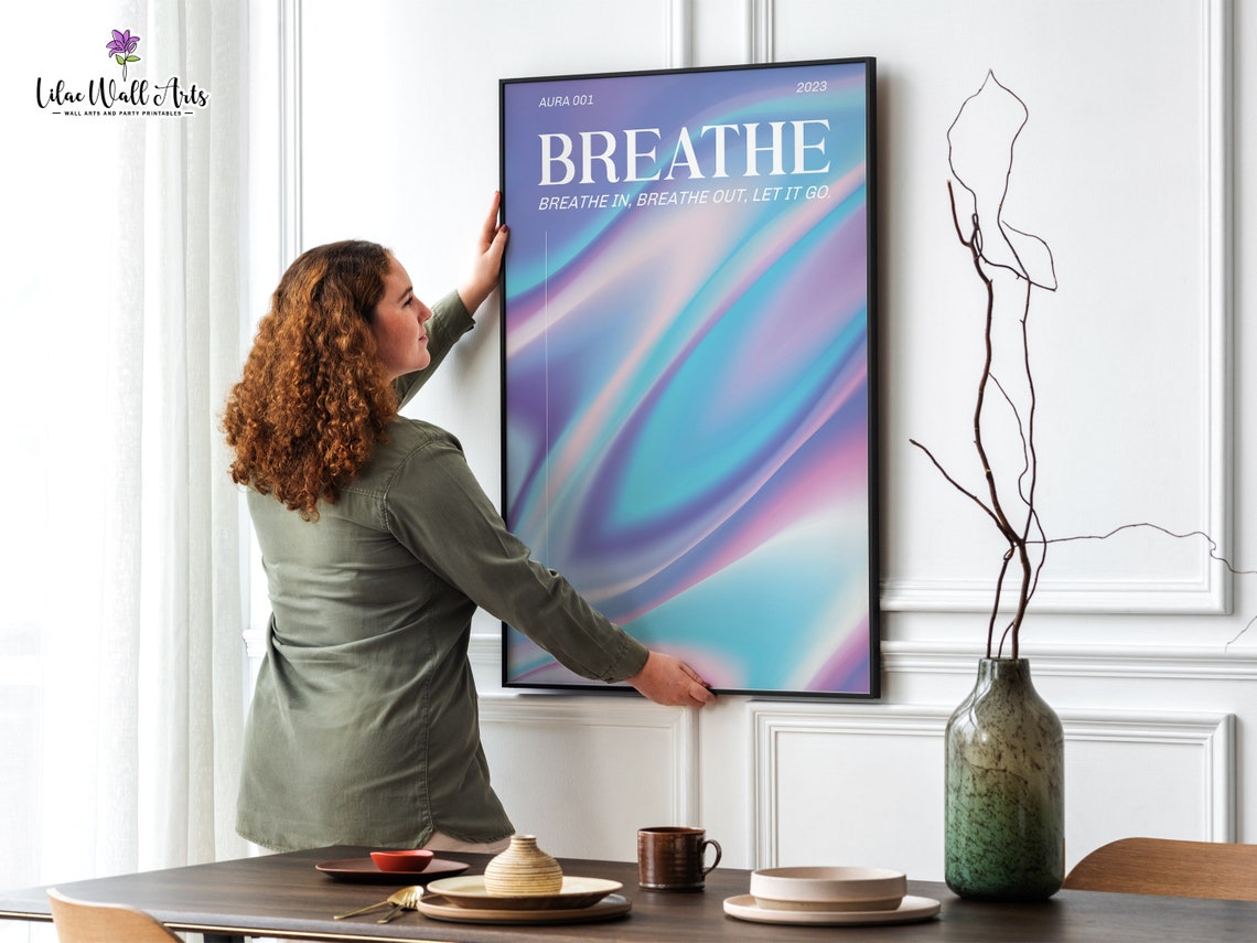 Breathe Purple Blue Aura Gradient 2023 Calming Mindfulness Poster - Image 2