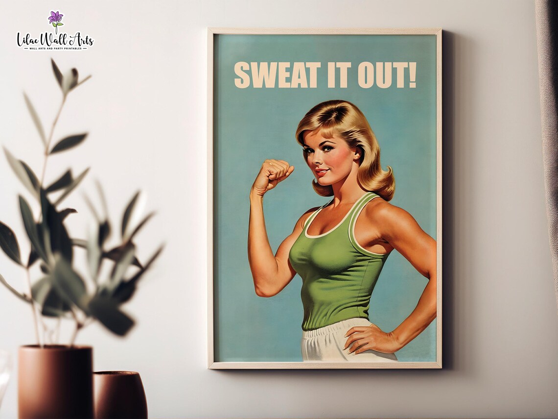 Sweat It Out Vintage Fitness Pin Up Girl Workout Gym Decor Poster