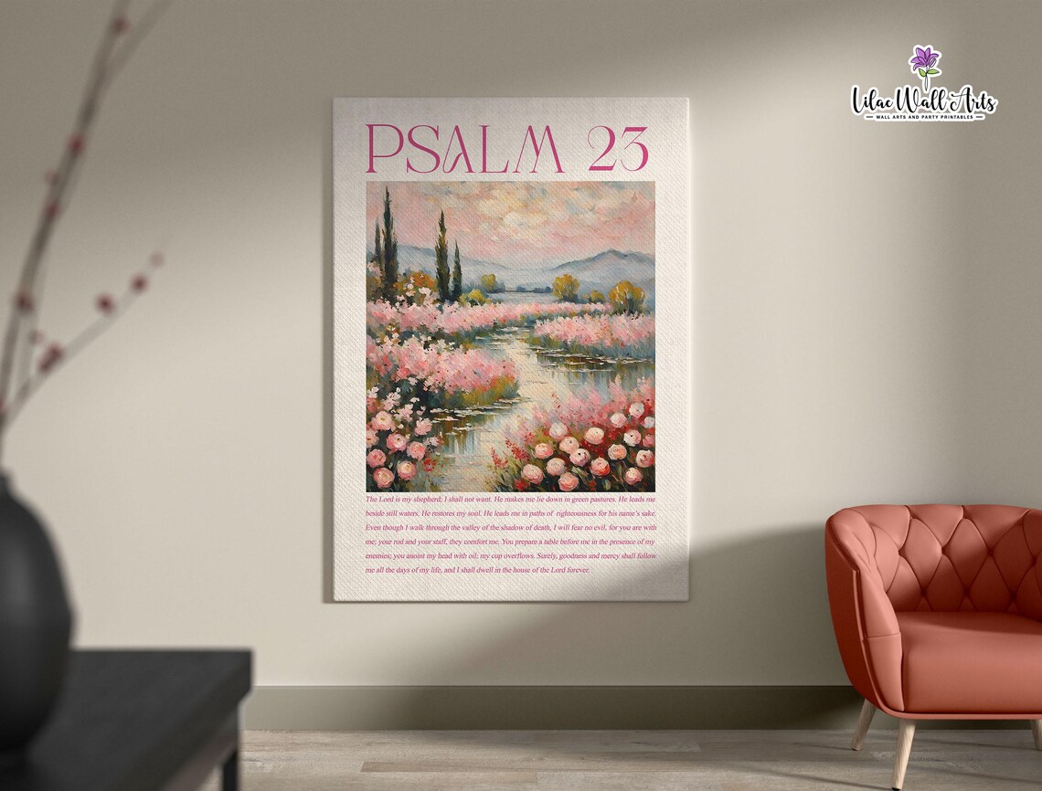 Psalm 23 Pink Christian Scripture Art Print - Image 2