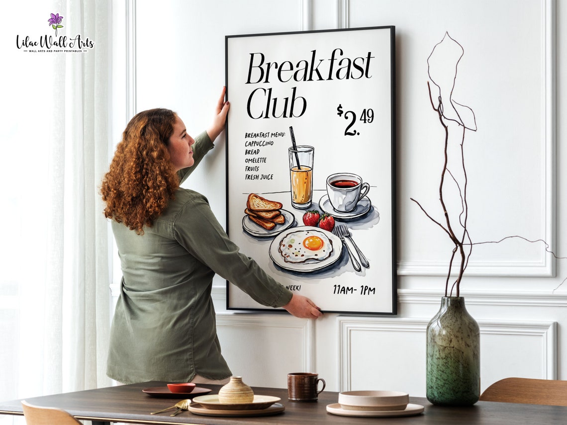 Breakfast Club Retro Cafe Menu Food Illustration Kitchen Poster - Image 5