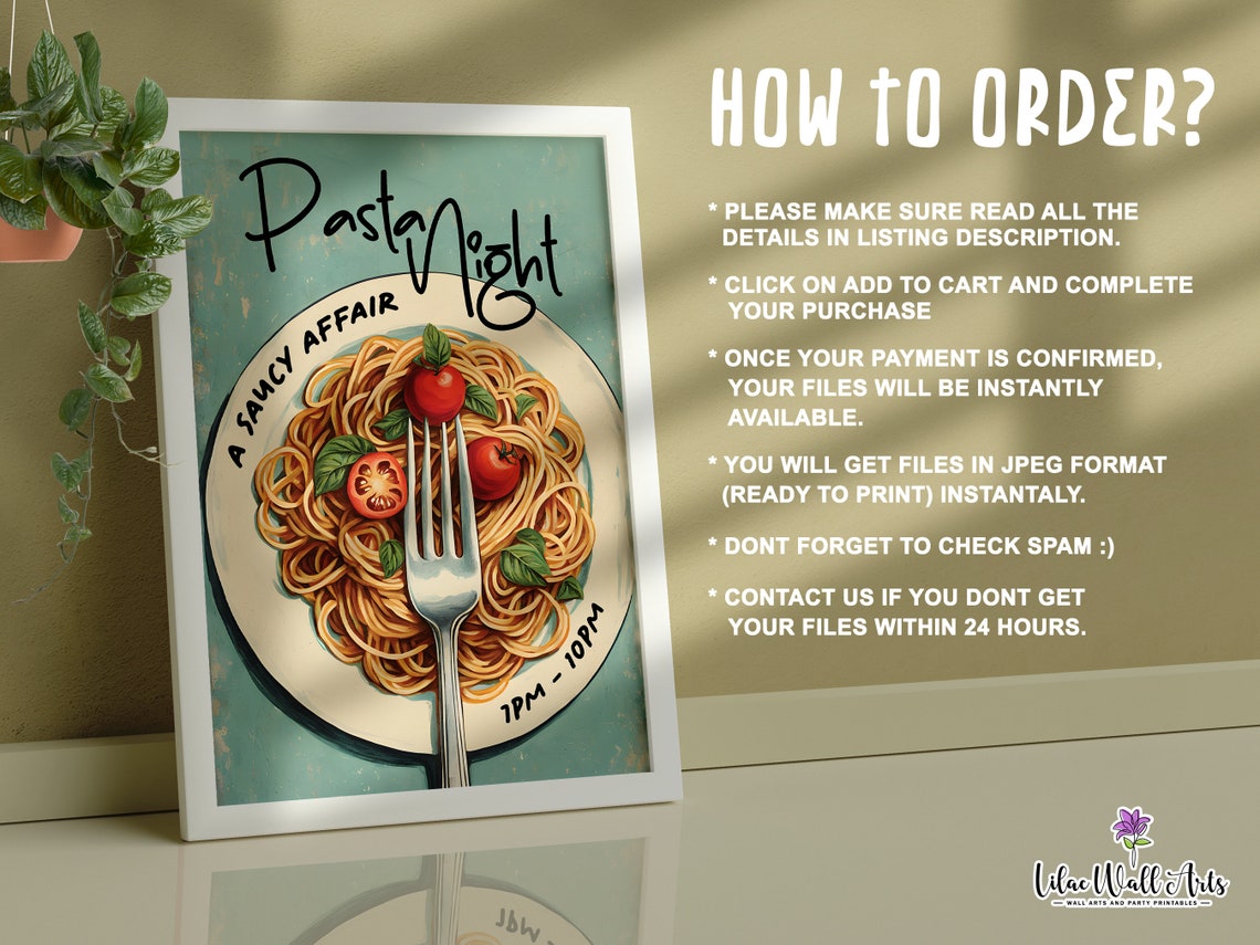 Pasta Night A Saucy Affair Retro Spaghetti Kitchen Restaurant Poster - Image 3