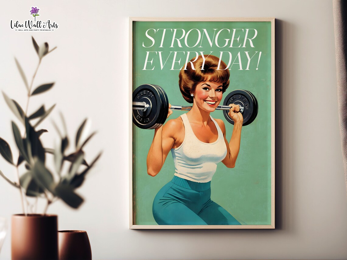 Stronger Every Day Retro Fitness Poster Vintage Gym Motivation Decor