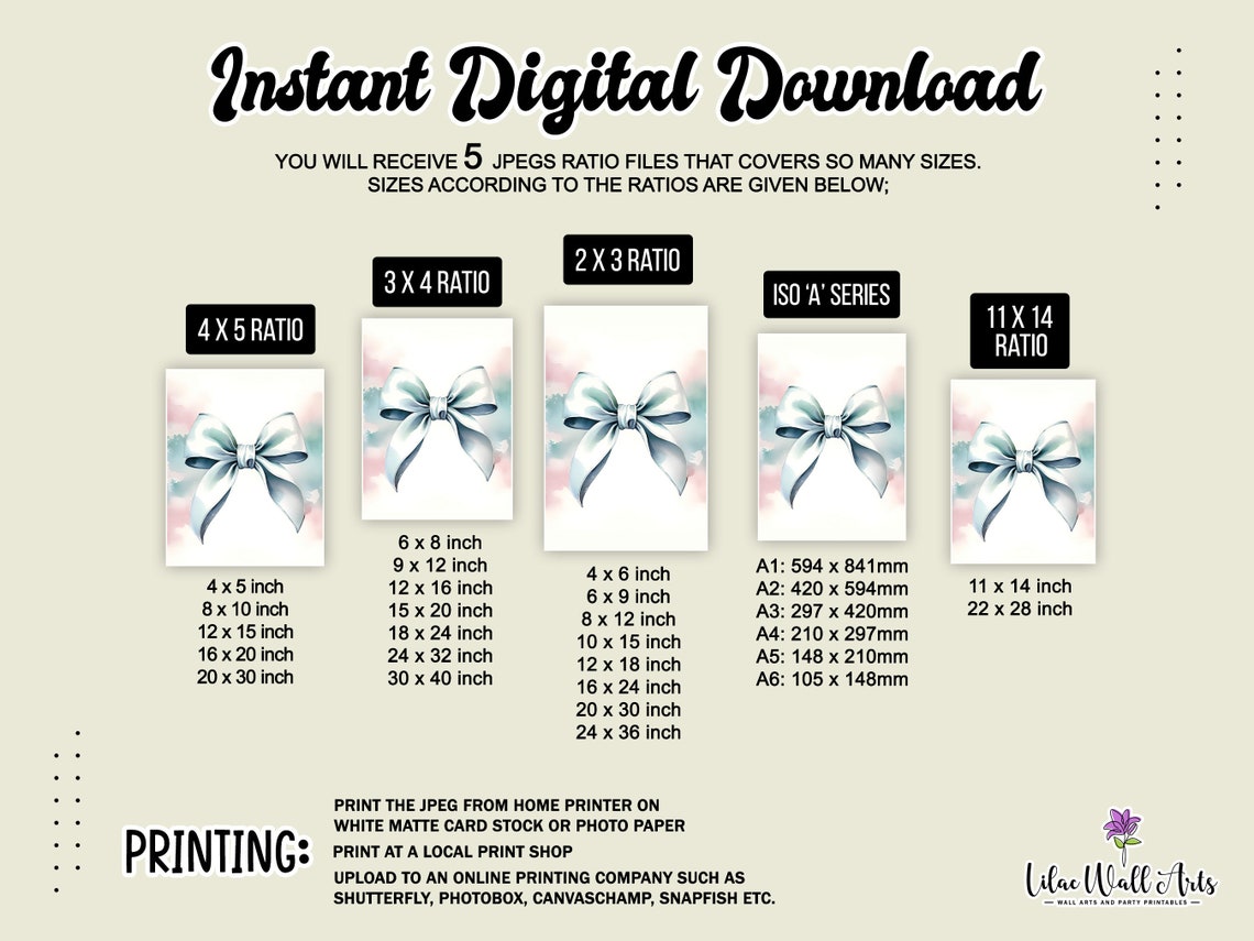 Blue Satin Bow Watercolor Poster Coquette Ribbon Nursery Wall Decor - Image 3