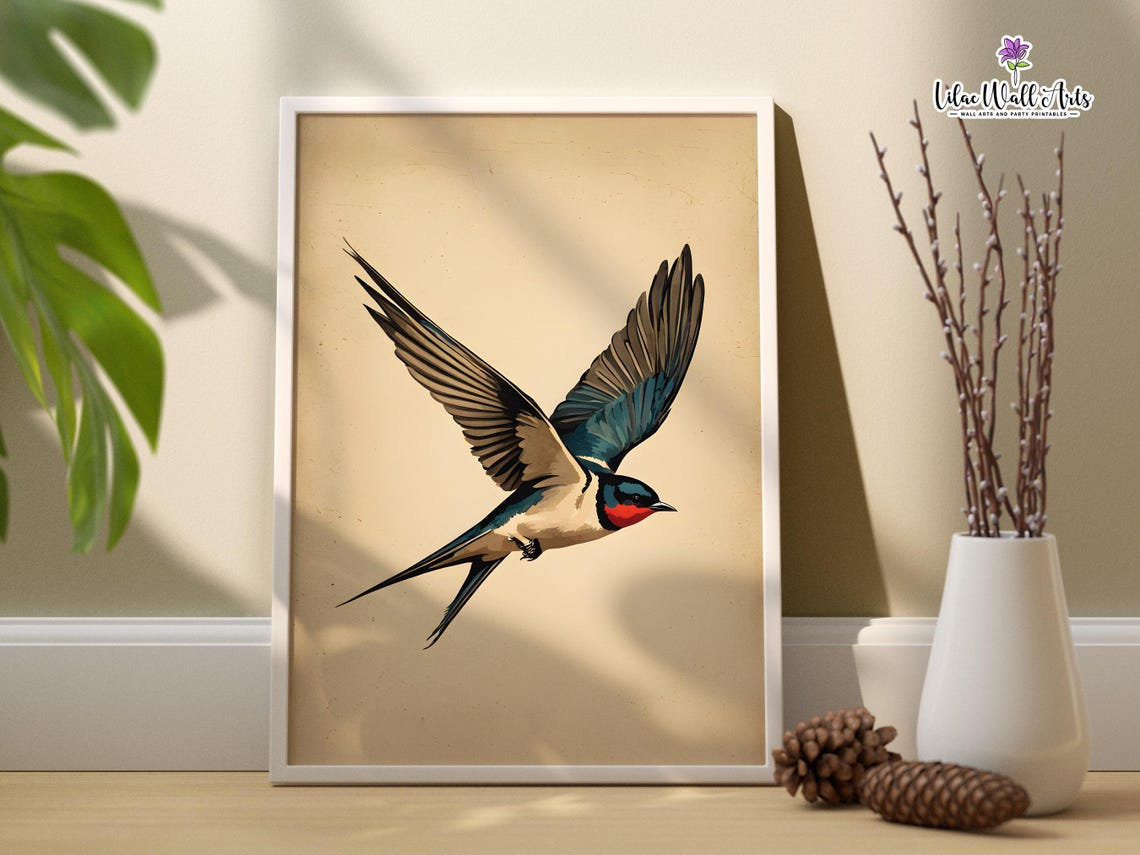 Swallow Bird Print Flying Swallows Art Print Modern Bird Print Swallow Wall Art Bird Oil Painting Swallows Painting Vintage Bird Poster - Image 3